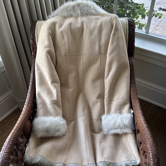 WOLFIE FURS NAPPA SUEDE AND TOSCANA SHEARLING FUR COAT IN CREAM COLLAR/CUFFS US6 - Picture 9 of 15